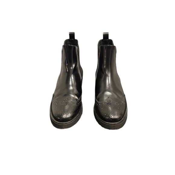 Massimo Dutti Leather Ankle Boots Oxford Women's Sz 8/39 Black Brogue Wingtip - Picture 1 of 12